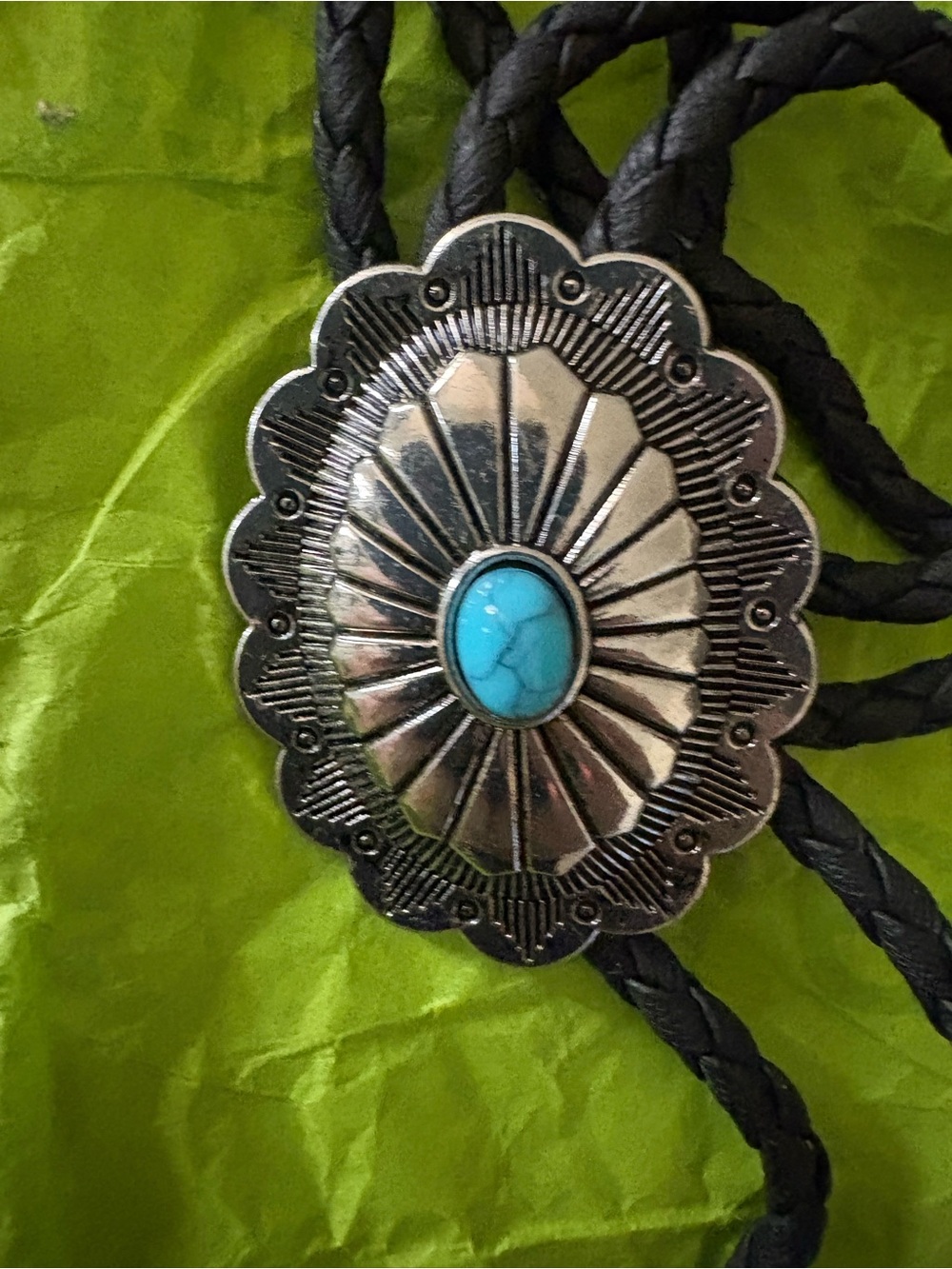 Sterling-Style Turquoise Bolo Tie Necklace - Blue Stone